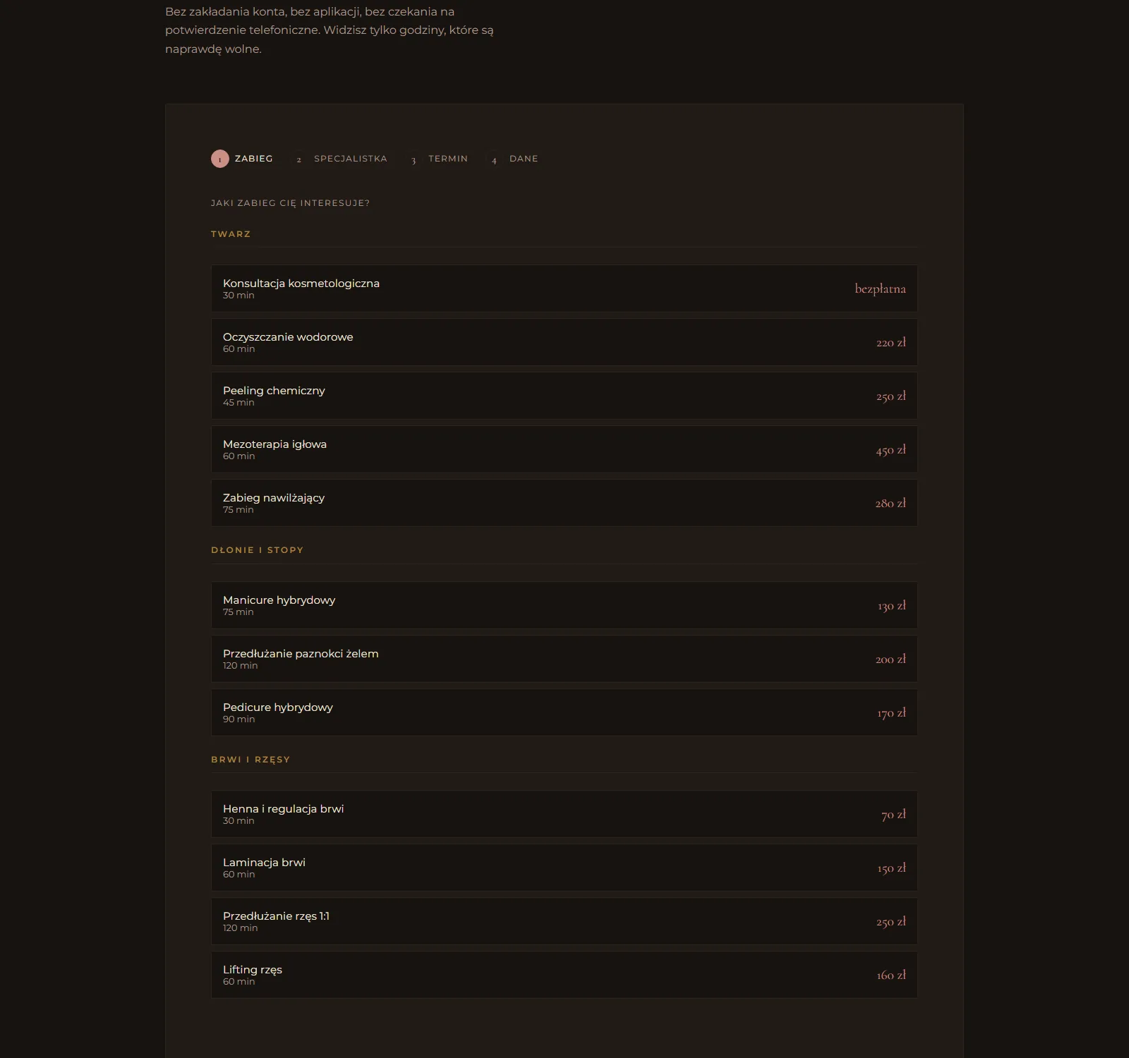 Widget rezerwacji online — wybór dnia i godziny