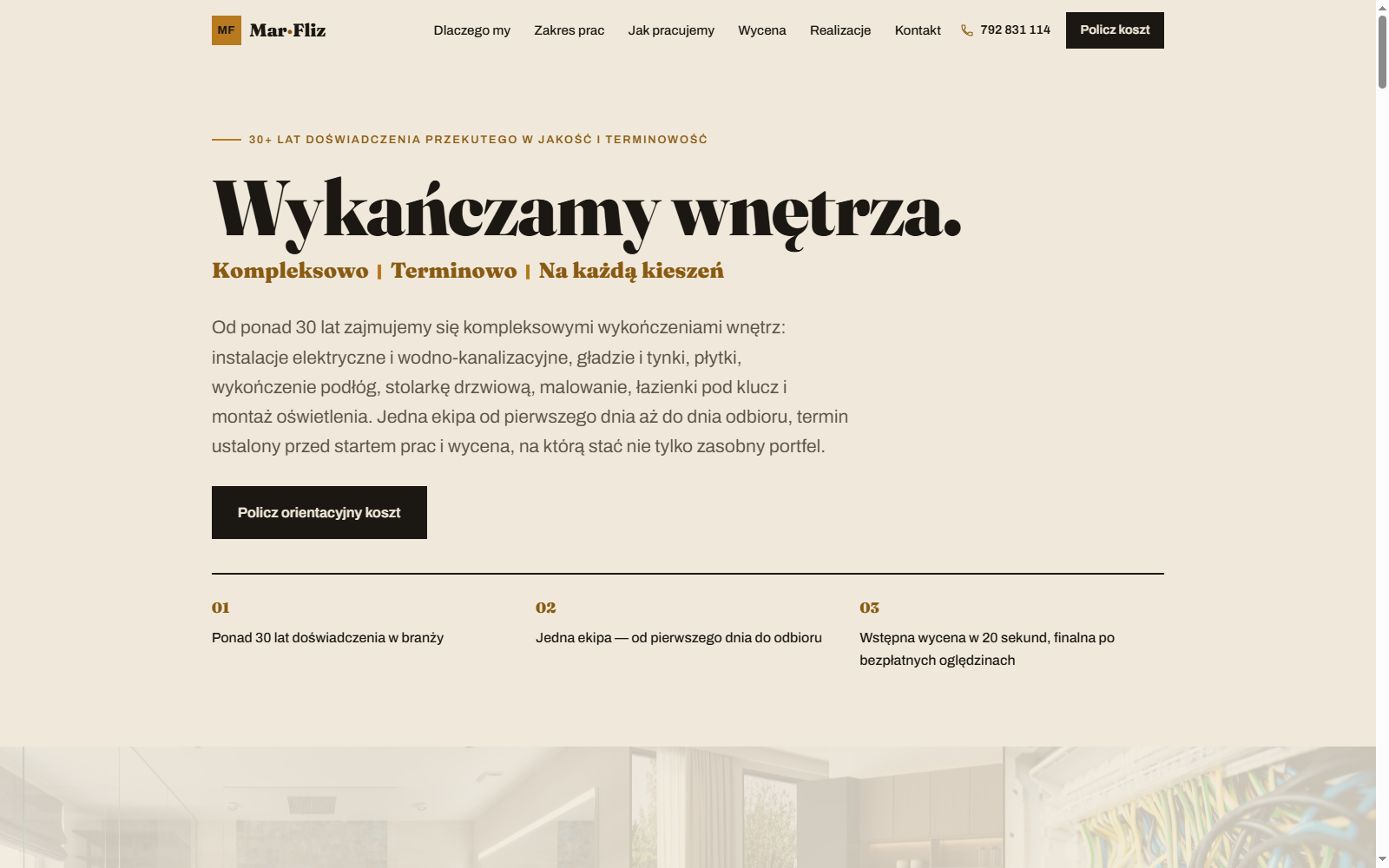 Przykładowa strona internetowa zrealizowana dla klienta z branży wykończeń wnętrz