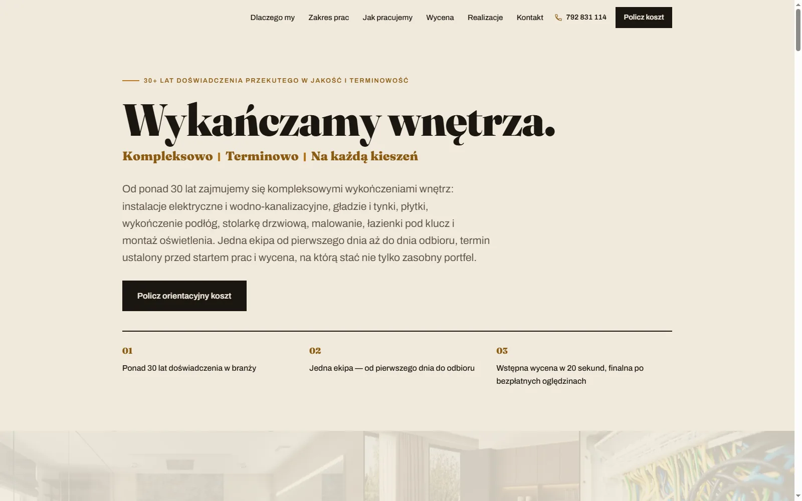 Przykładowa strona internetowa zrealizowana dla klienta z branży wykończeń wnętrz